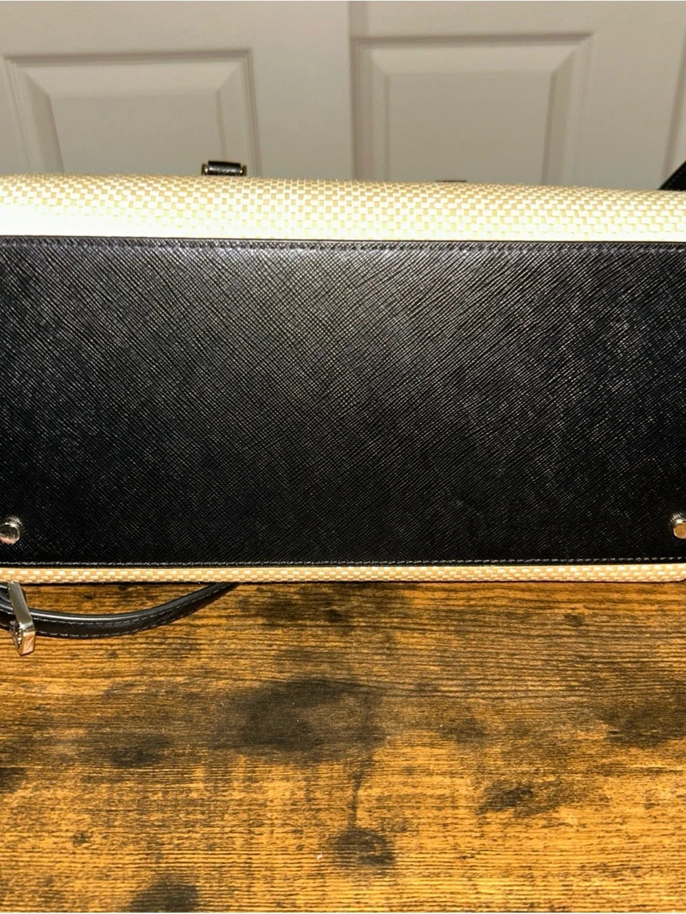 Kate Spade New York Cameron Street Candace Raffia and Black Leather Satchel